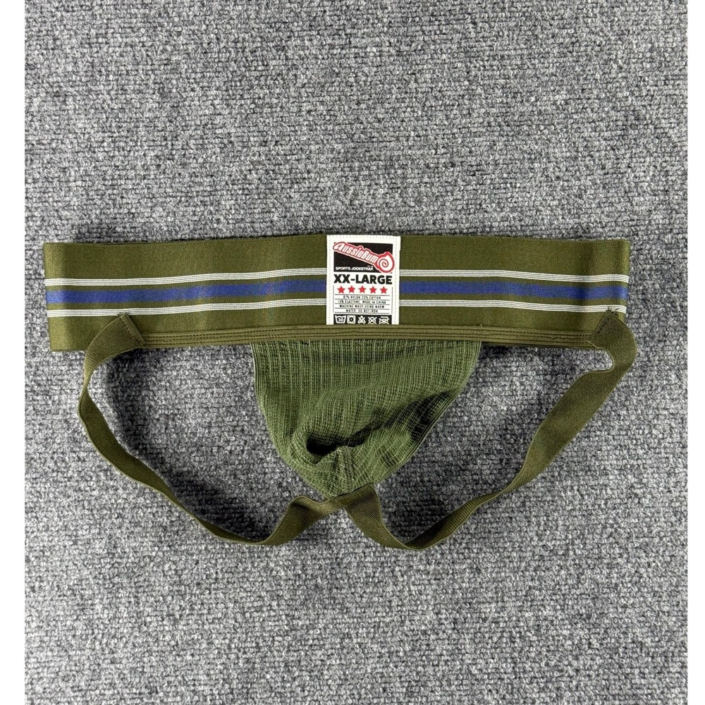 AussieBum Sports Jockstrap Mens XXL Olive Green Striped Athletic Underwear